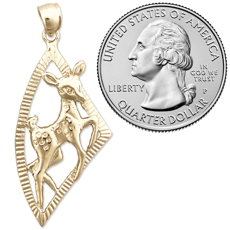 14K Gold Bambi-Rehkitz-Anhänger Medaillon