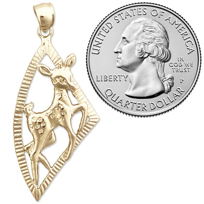 14K Gold Bambi-Rehkitz-Anhänger Medaillon