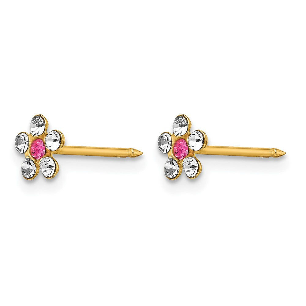 14K Gelbgold Klar/rose Kristall Blume Ohrringe