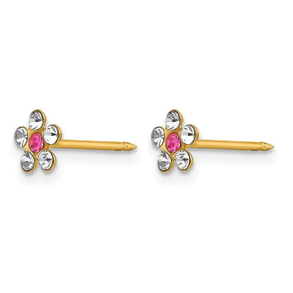 14K Gelbgold Klar/rose Kristall Blume Ohrringe
