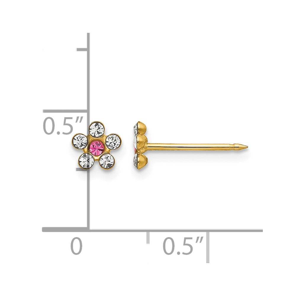 14K Gelbgold Klar/rose Kristall Blume Ohrringe
