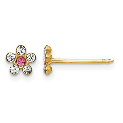 14K Gelbgold Klar/rose Kristall Blume Ohrringe