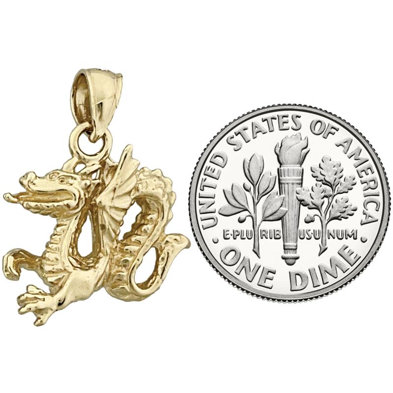14K Gold 3-D Charm „Mystischer geflügelter Drache“
