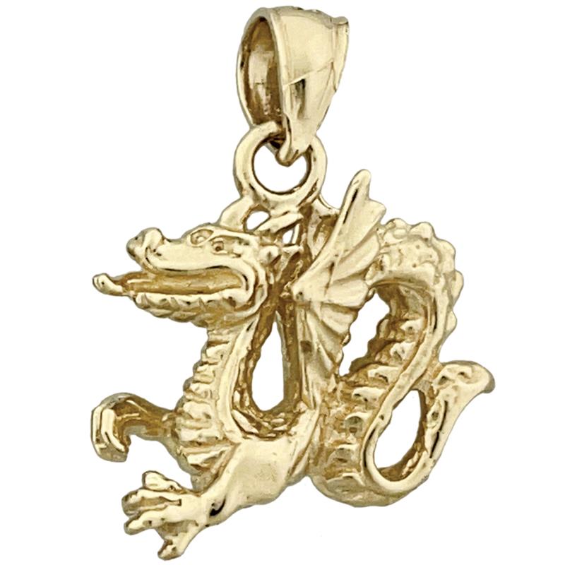 14K Gold 3-D Charm „Mystischer geflügelter Drache“