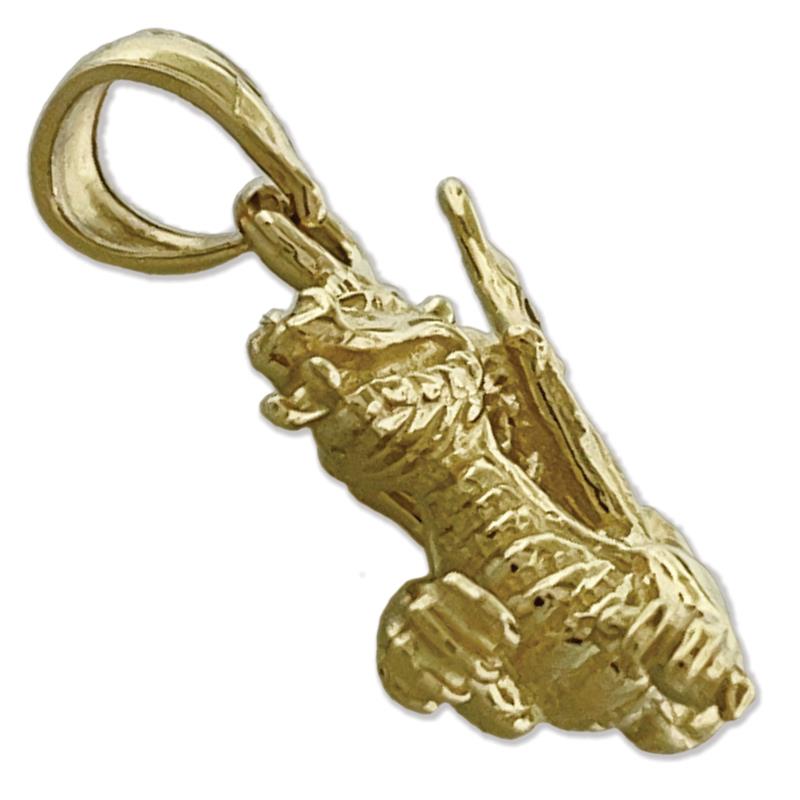14K Gold 3-D Charm „Mystischer geflügelter Drache“