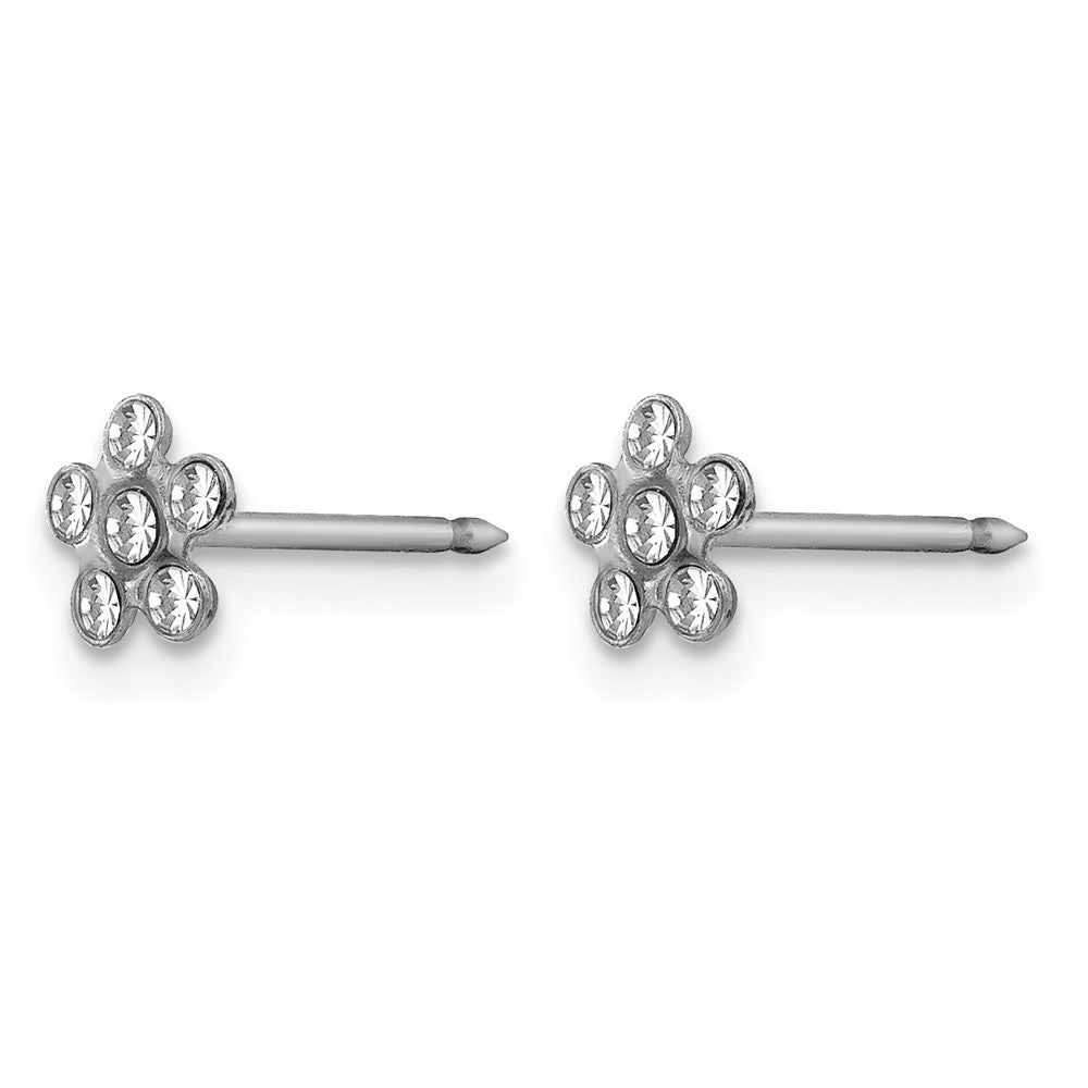 14K Weißgold Klar Kristall Blume Ohrringe
