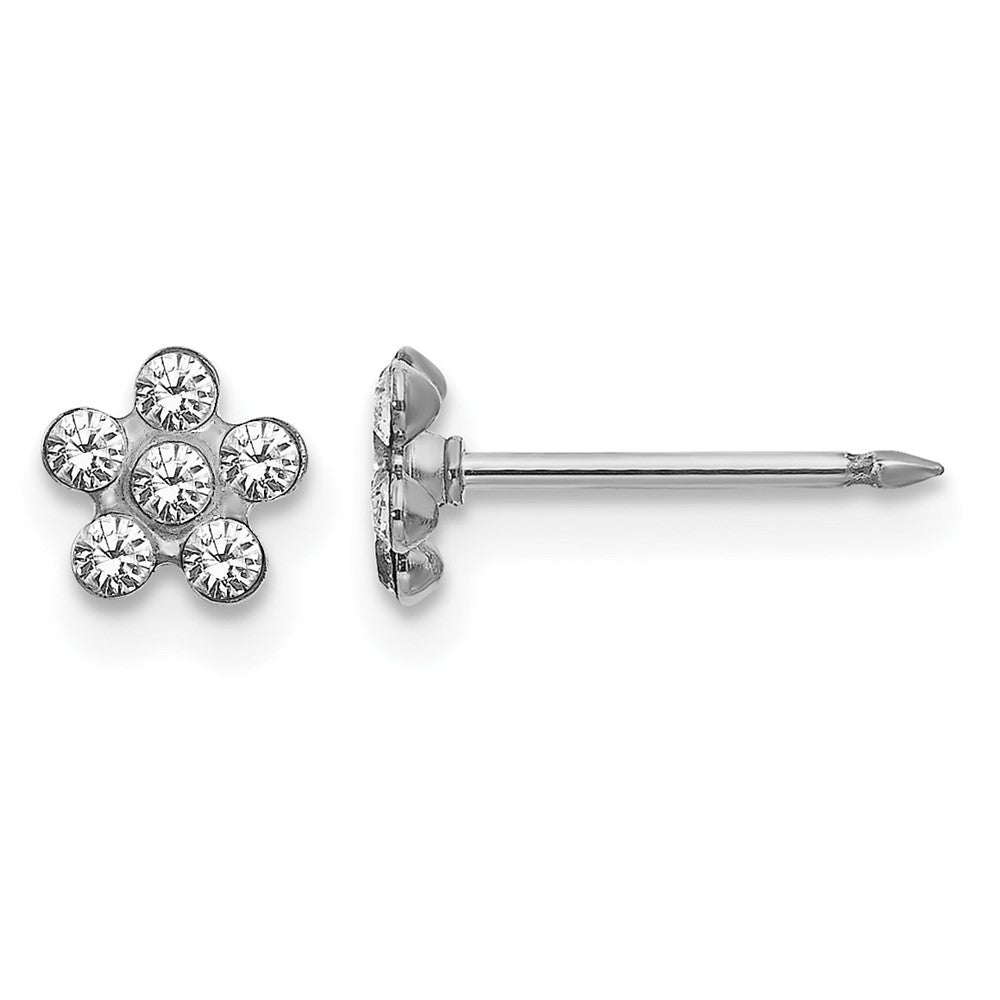 14K Weißgold Klar Kristall Blume Ohrringe