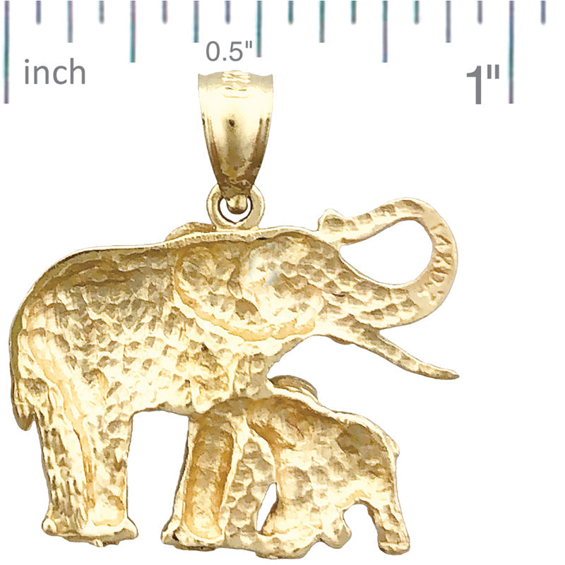 14K Gold 24MM Elefant-und-Kalb-Anhänger