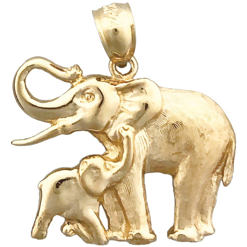 14K Gold 24MM Elefant-und-Kalb-Anhänger