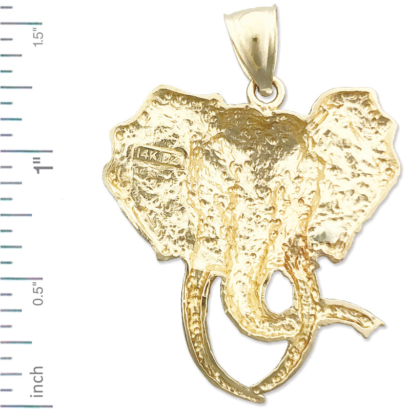 14K Gold Anhänger Elefantenkopf mit langem Stoßzahn