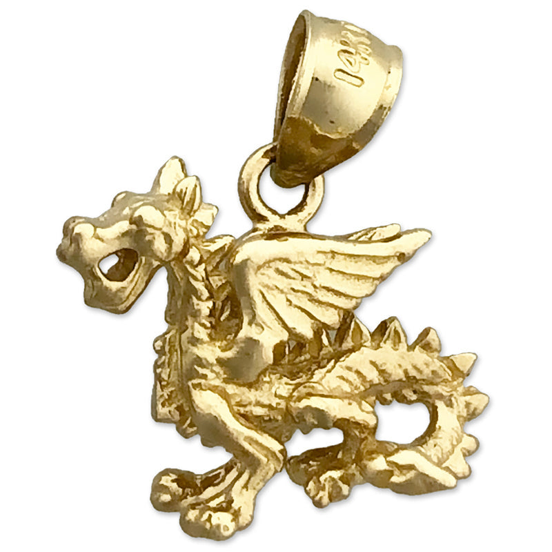 14K Gold 3D Mythischer Geflügelter Drachen-Charm