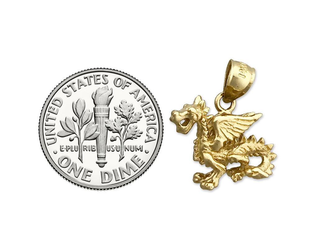 14K Gold 3D Mythischer Geflügelter Drachen-Charm