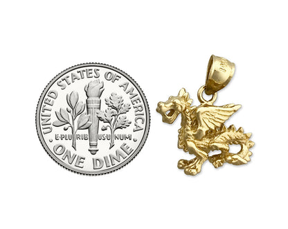 14K Gold 3D Mythischer Geflügelter Drachen-Charm