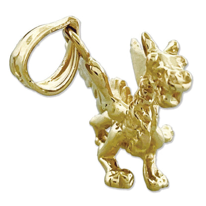 14K Gold 3D Mythischer Geflügelter Drachen-Charm
