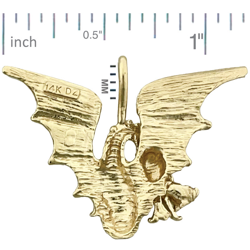 14K Gold Gleitanhänger Geflügelter Drache
