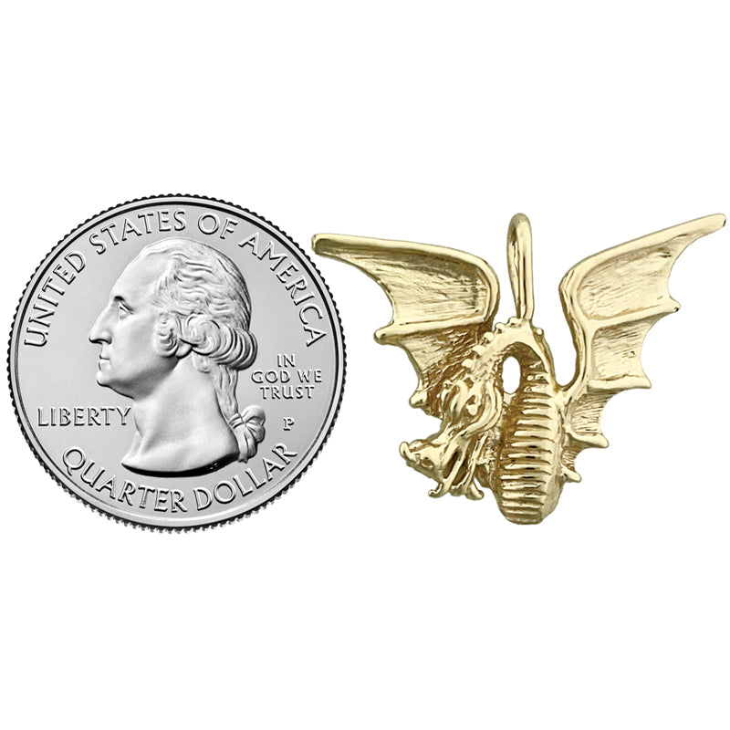 14K Gold Gleitanhänger Geflügelter Drache