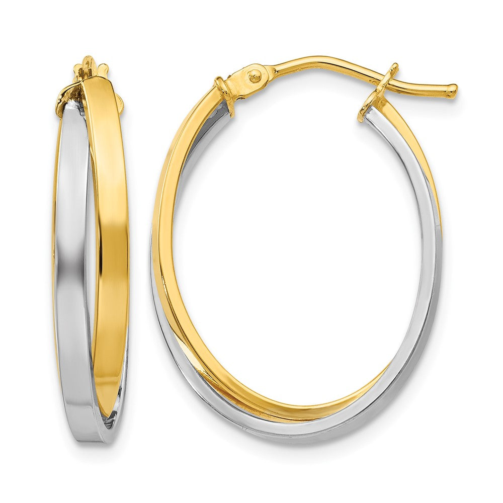 14K Gelb & Rhodium mit Poliert Klappbar Creolen