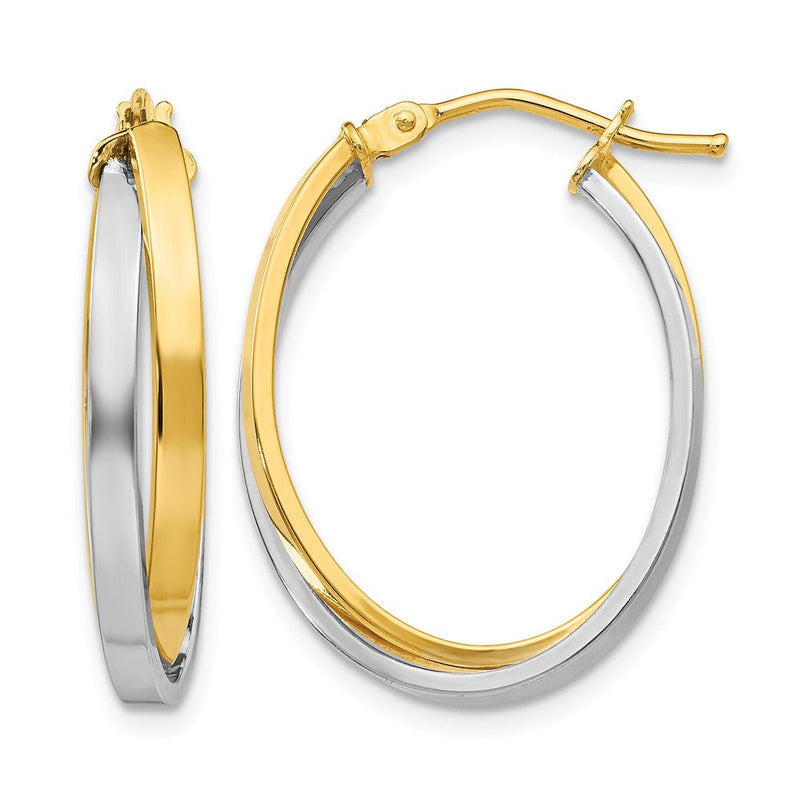 14K Gelb & Rhodium mit Poliert Klappbar Creolen