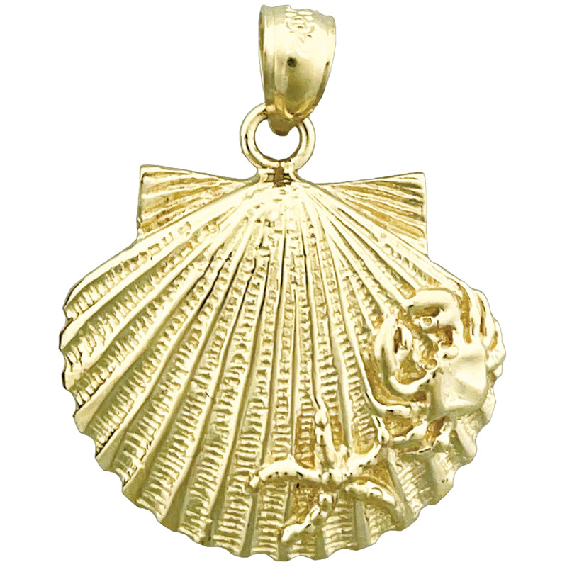 14K Gold Anhänger mit Muschel, Krabbe und Seestern