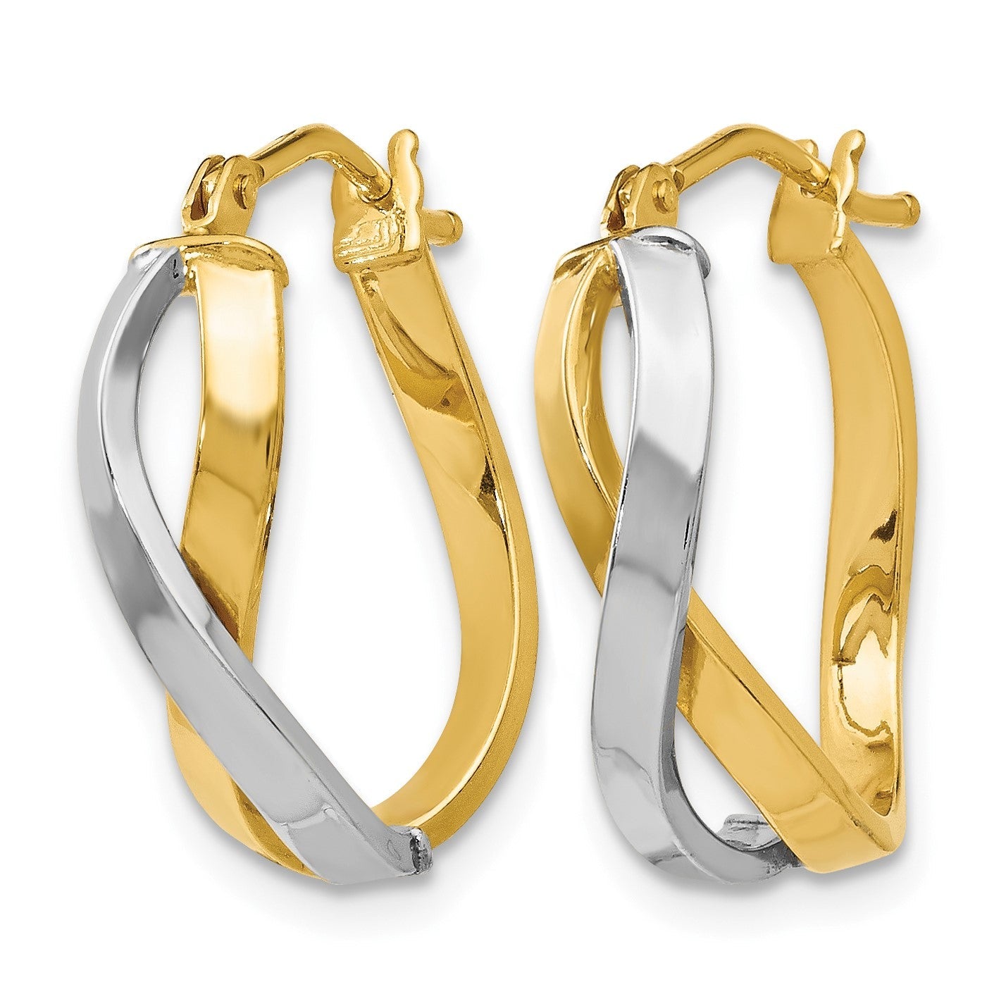 14K Gelb & Rhodium mit Poliert Klappbar Creolen