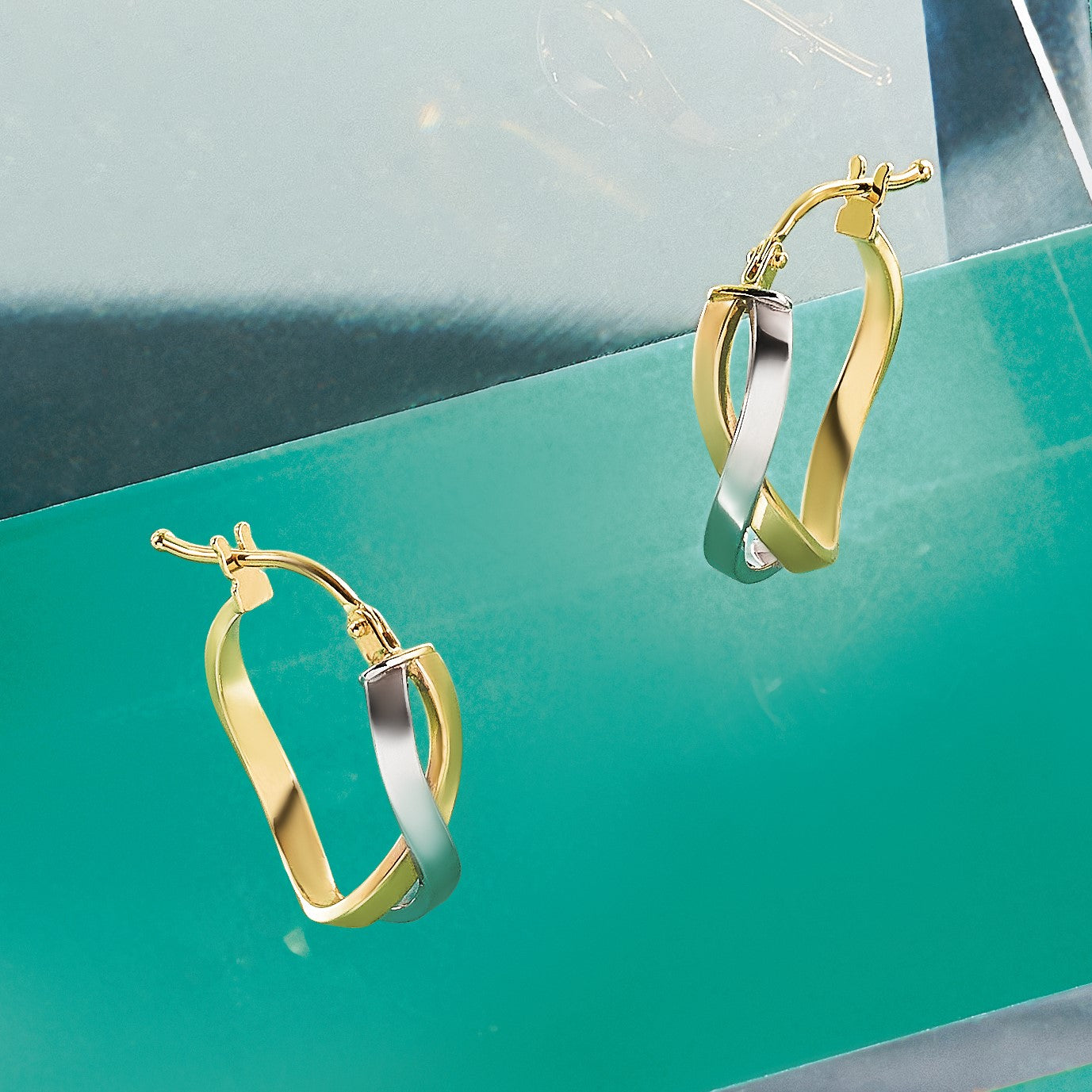 14K Gelb & Rhodium mit Poliert Klappbar Creolen