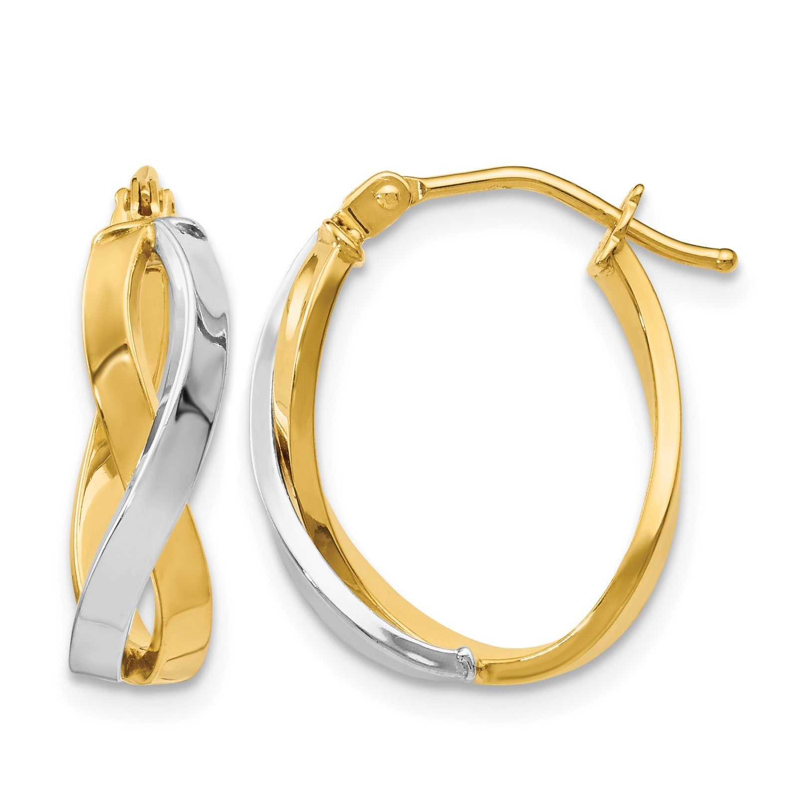14K Gelb & Rhodium mit Poliert Klappbar Creolen