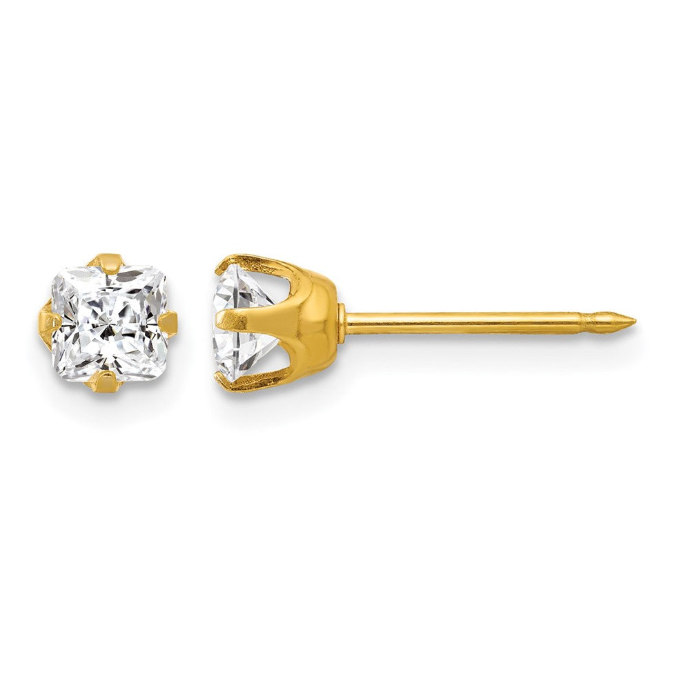 14K Gelbgold 5mm Sq. Princess Zirkonia Ohrstecker