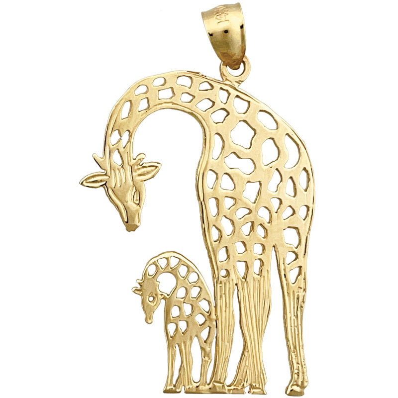 14K Gold Anhänger "Giraffe mit Kalb" mit Ausschnitten