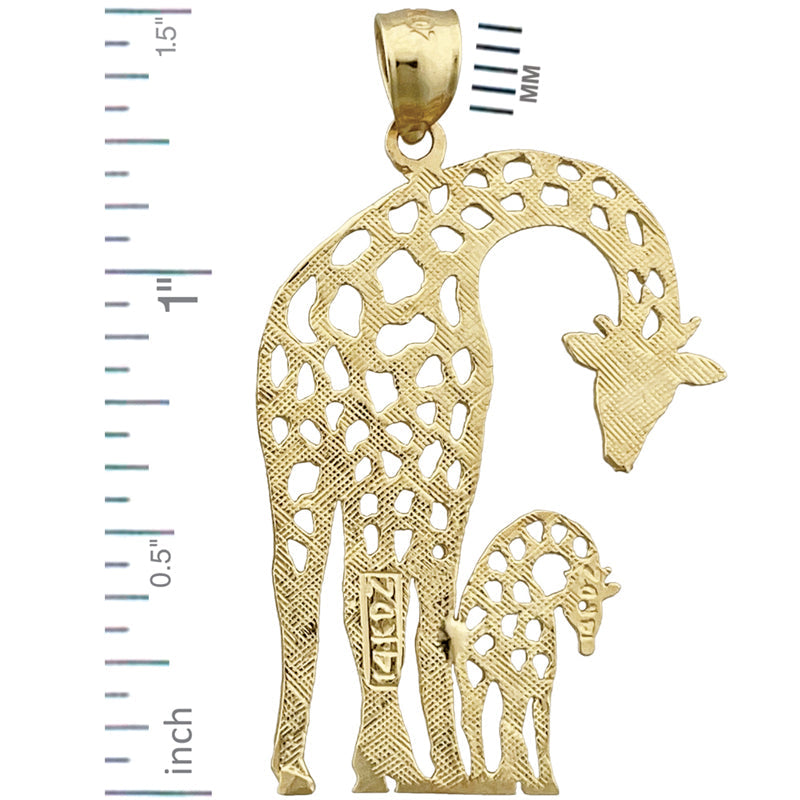 14K Gold Anhänger "Giraffe mit Kalb" mit Ausschnitten