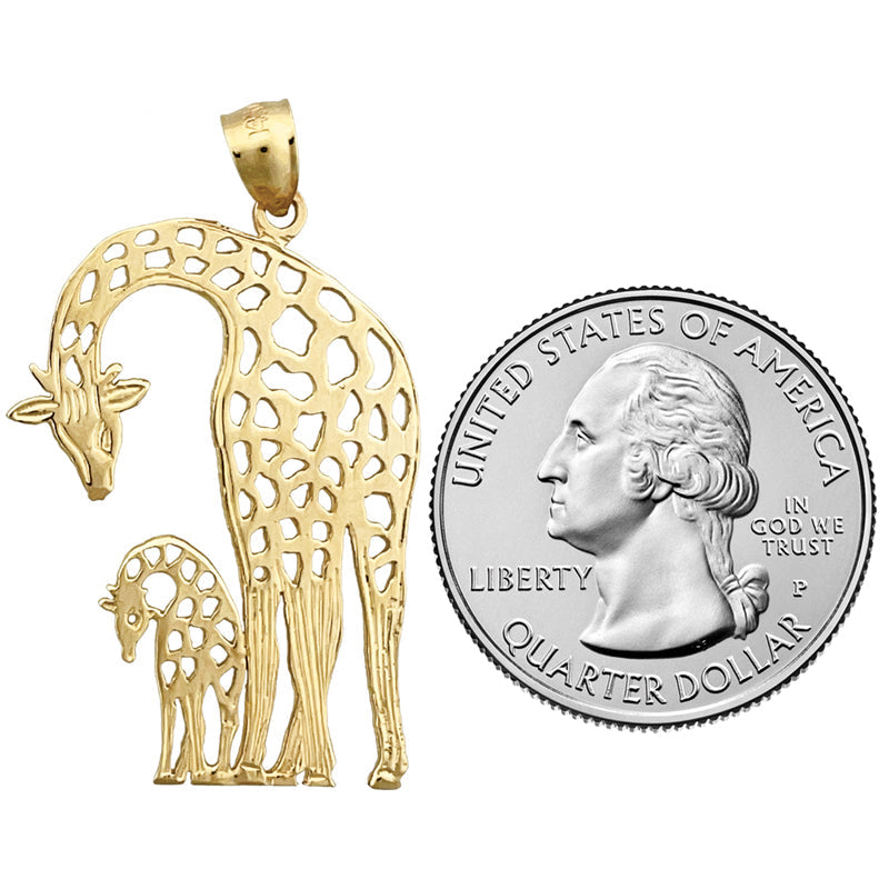 14K Gold Anhänger "Giraffe mit Kalb" mit Ausschnitten