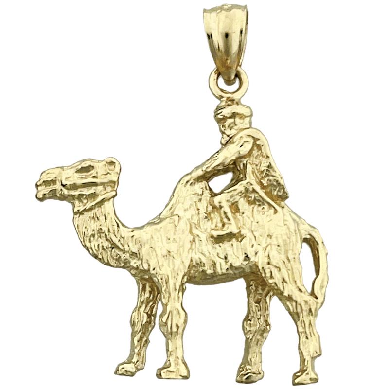 14K Gold 3D-Kamel mit Reiter-Anhänger