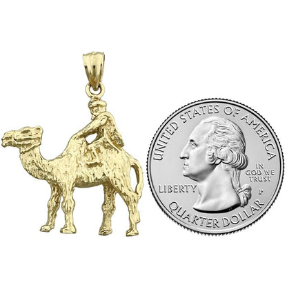 14K Gold 3D-Kamel mit Reiter-Anhänger