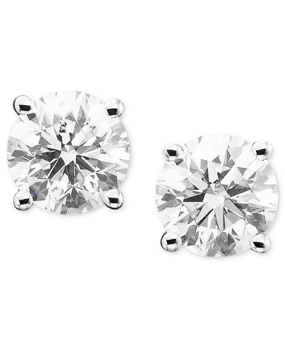 1.0 Karat Gesamtgewicht Ags Zertifiziert Rund Diamant Solitär Ohrstecker in 14K Weißgold