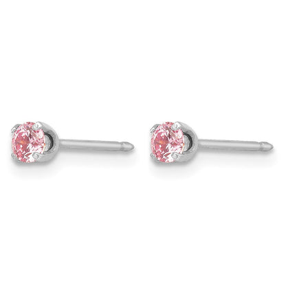 14K Weißgold Weiß 3mm Rosa Zirkonia Ohrringe