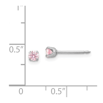 14K Weißgold Weiß 3mm Rosa Zirkonia Ohrringe