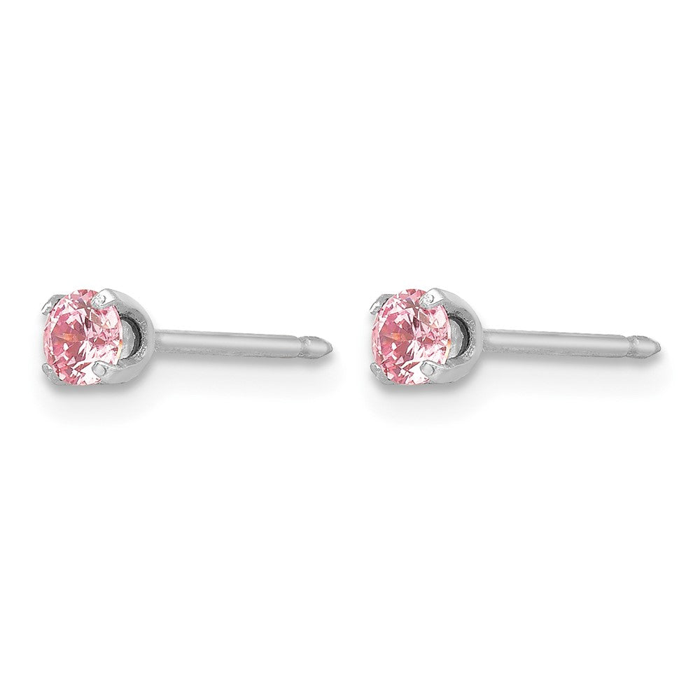 14K Weißgold 3mm Rosa Zirkonia Ohrstecker Short Ohrstecker