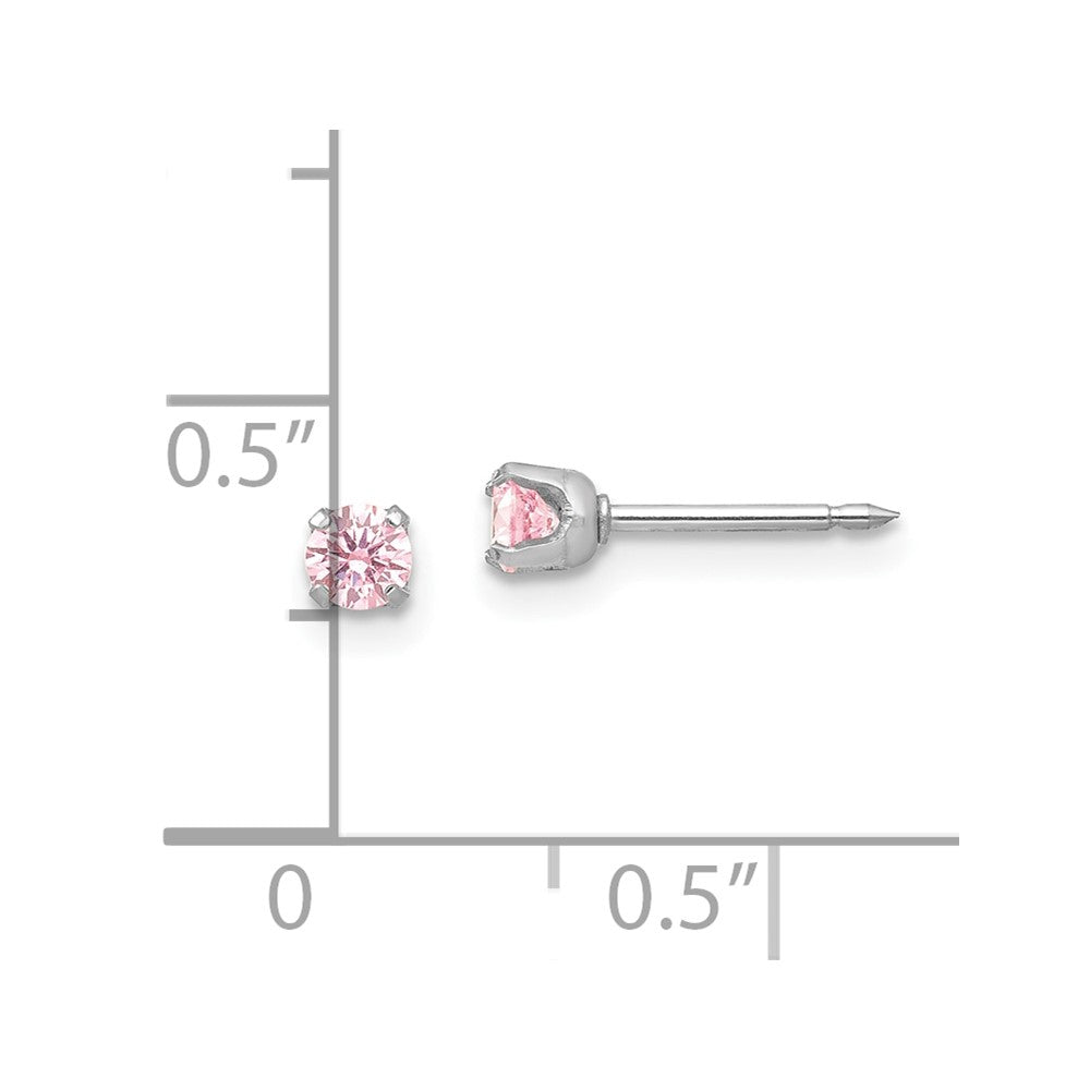 14K Weißgold 3mm Rosa Zirkonia Ohrstecker Short Ohrstecker