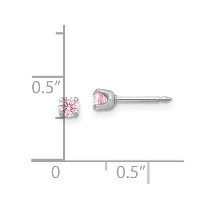 14K Weißgold 3mm Rosa Zirkonia Ohrstecker Short Ohrstecker