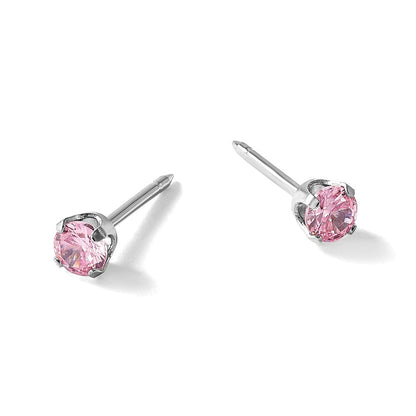14K Weißgold 3mm Rosa Zirkonia Ohrstecker Short Ohrstecker