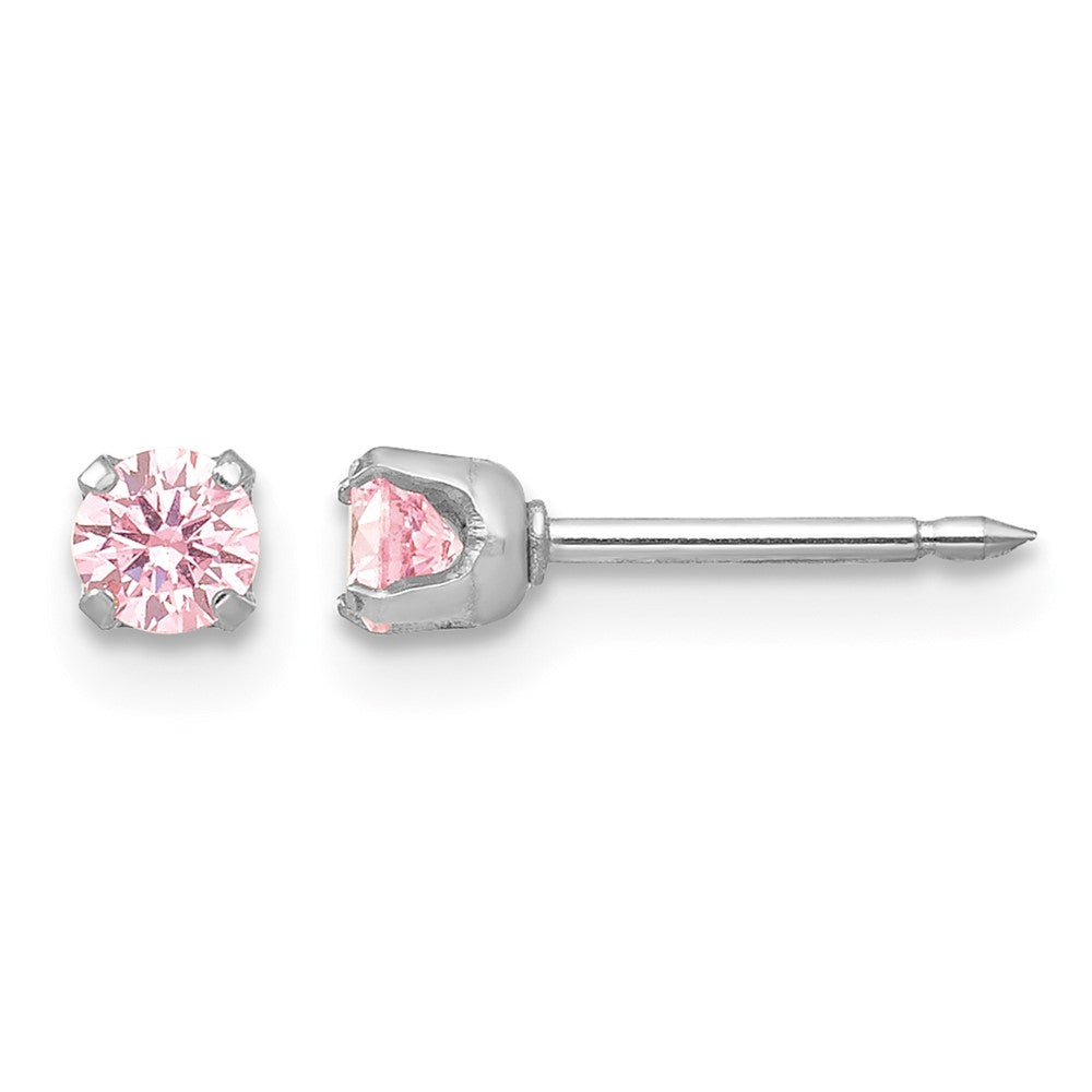 14K Weißgold 3mm Rosa Zirkonia Ohrstecker Short Ohrstecker