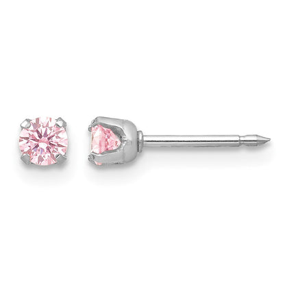 14K Weißgold 3mm Rosa Zirkonia Ohrstecker Short Ohrstecker