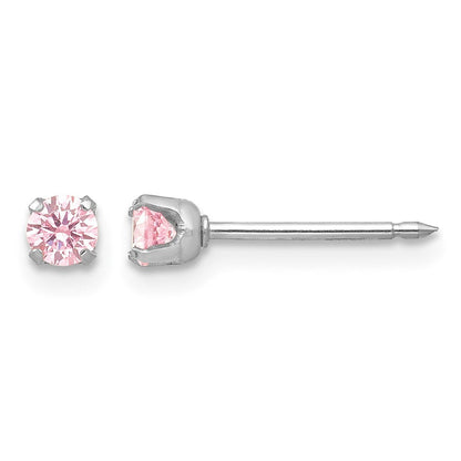 14K Weißgold Weiß 3mm Rosa Zirkonia Ohrringe
