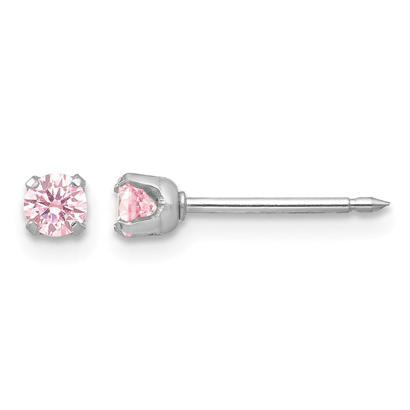 14K Weißgold Weiß 3mm Rosa Zirkonia Ohrringe