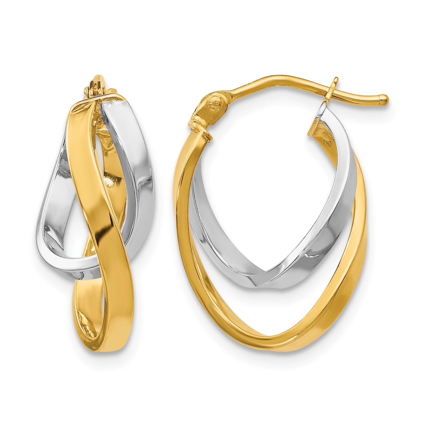 14K Gelb & Rhodium mit Poliert Klappbar Creolen