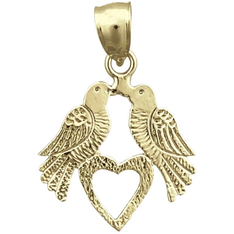 585 Gold Liebesvögel mit Herz-Charm
