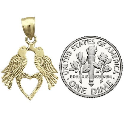 585 Gold Liebesvögel mit Herz-Charm