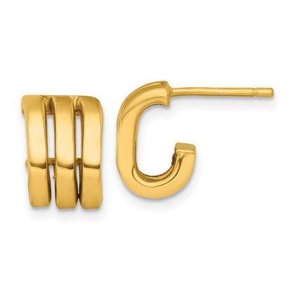14K Gelbgold 3.2x11.5mm Poliert Oval3-row J-hoop Ohrstecker