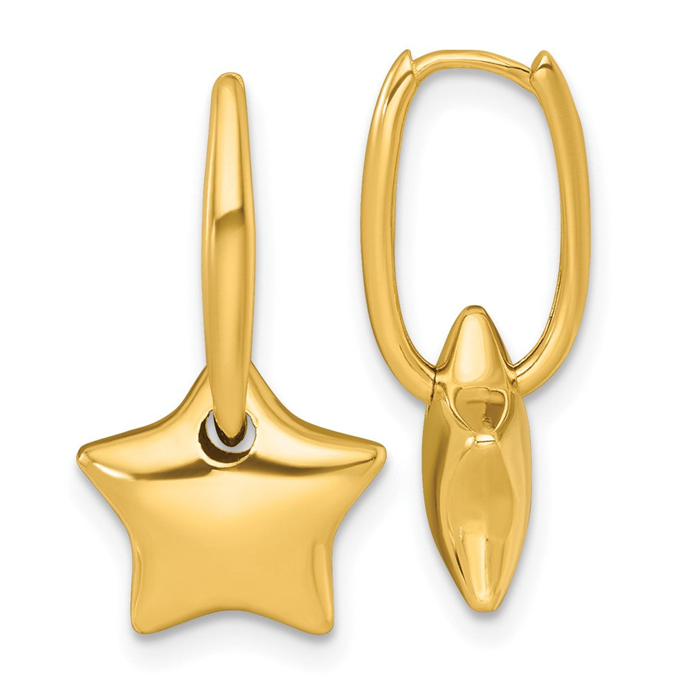 14K Gelbgold Poliert Hängend Gewölbt Stern Klappbar Creolen