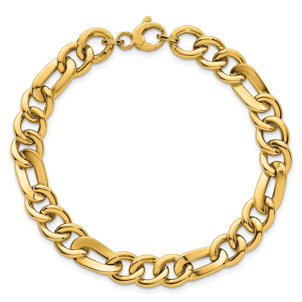 14K Gelbgold Poliert 8.3mm Fantasie Figaro Glieder Gliederarmband