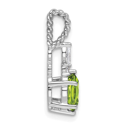 14K Weißgold Diamant und 7x5 Oval August/peridot Gedreht Kette Anhänger